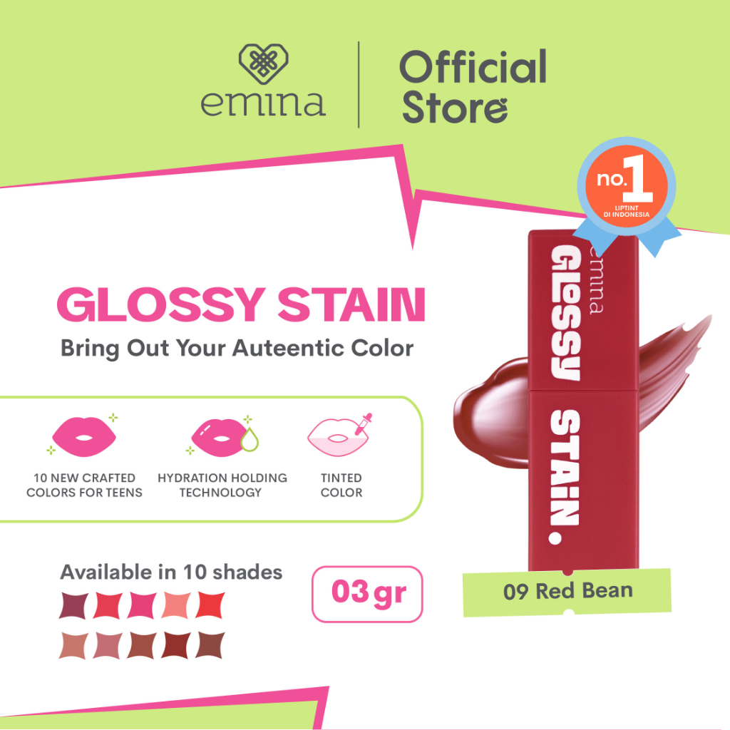 Emina Glossy Stain 3 g - Melty Gel Lip Tint Glossy Finish, Tahan Lama dan Melembabkan