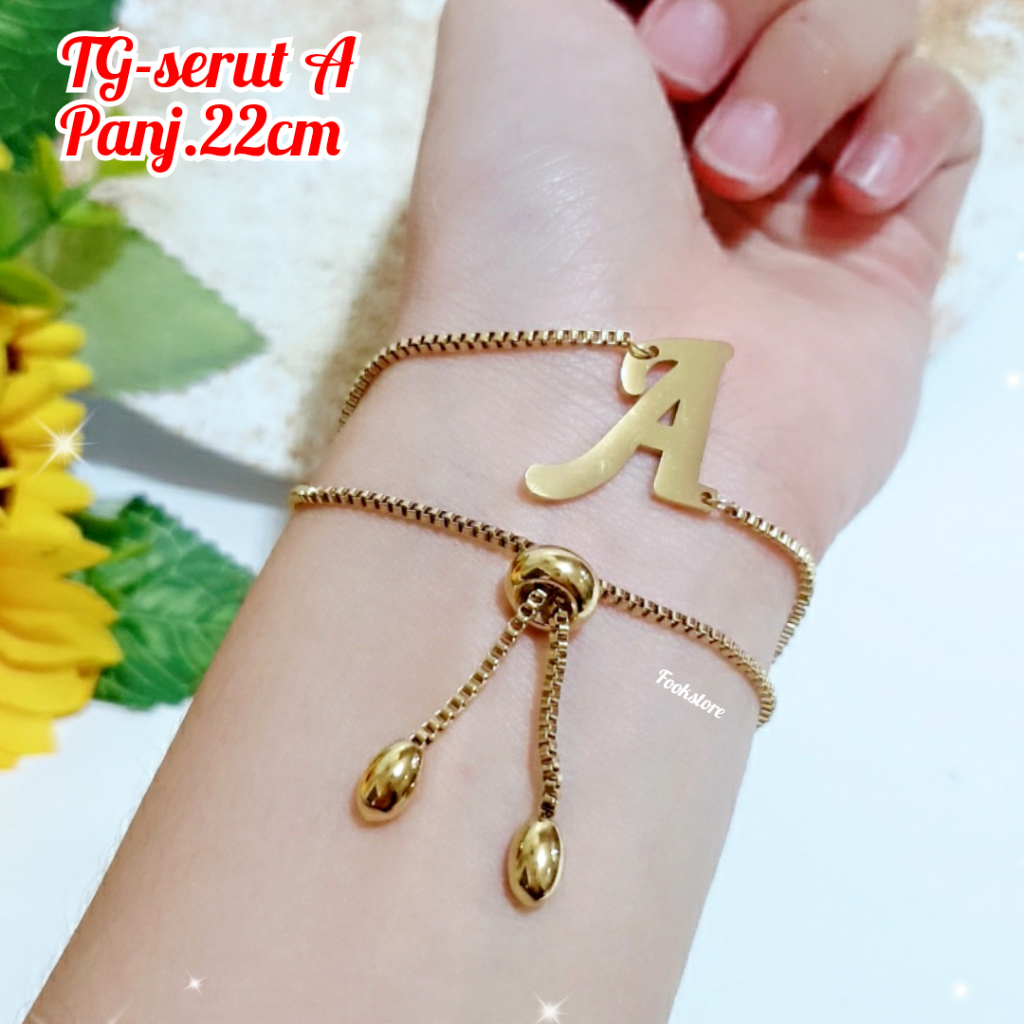 TITANIUM GELANG SERUT DEWASA MOTIF HURUF/ALPHABET ANTI KARAT