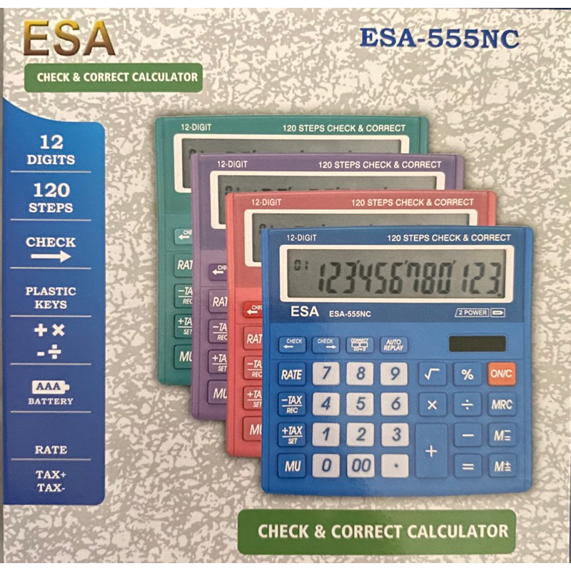 Kalkulator Esa 555NC check correct 120 steps 12 digits