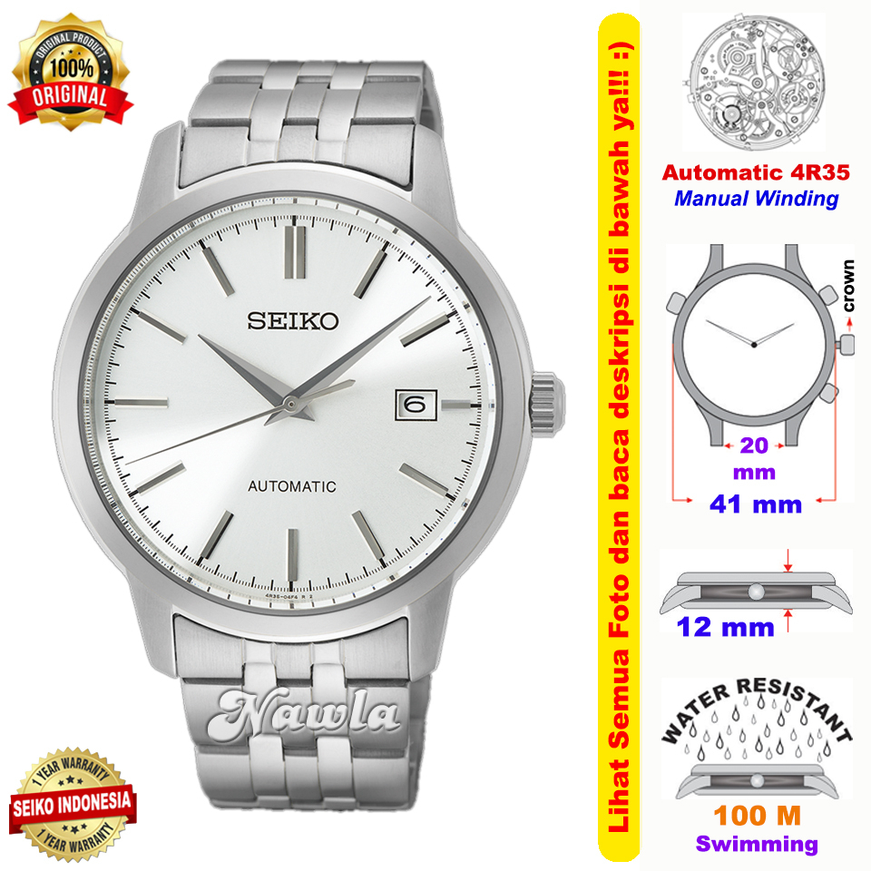 Seiko Automatic SRPH85K1 Classic Silver - Jam Tangan Pria SRPH85