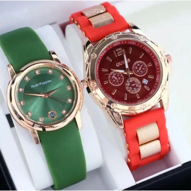 (Terima cod)Jam Tangan Wanita Fashion Buy 1 Get 1 Paket Hemat Kado Tanggal Aktif Strap rubber/Karet(Dikirim Jakarta)free Box Kancing)