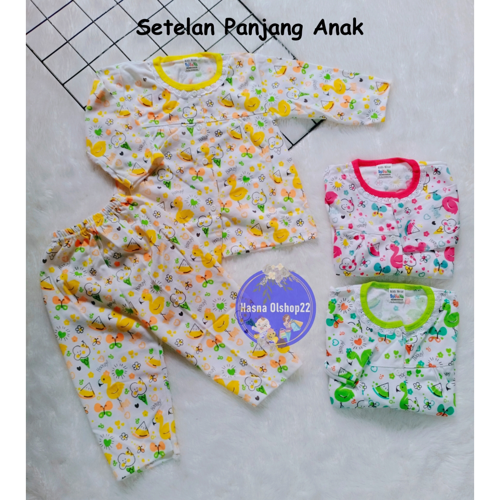 Setelan Baju Bayi / Piyama Bayi Perempuan Lengan Panjang, 3-18 Bulan, Motif Lucu, Bahan Adem, Lembut