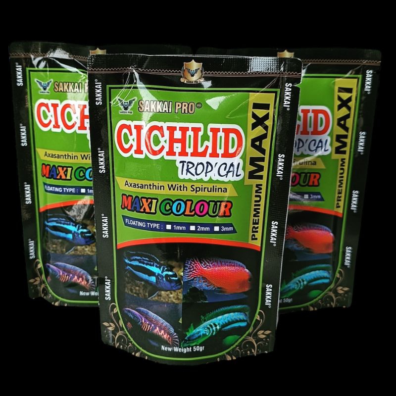 PAKAN PREMIUM MAXI SAKKAI PRO CICHLID TROPICAL 50 GRAM pakan colour booster ikan hias aquarium pakan ikan akuarium