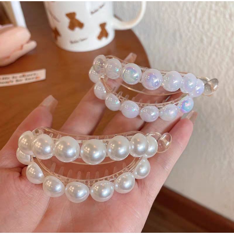 Jepit Rambut Mutiara 8cm Variant Kristal Jedai Pisang Ponytail Jepitan Rambut Korea Oval Bolong Pearl Barrette Hair Clip