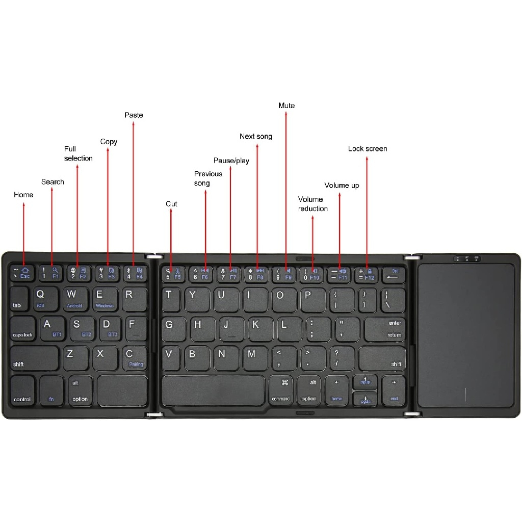 B089T - Universal Folding Portable Bluetooth Keyboard with Touchpad