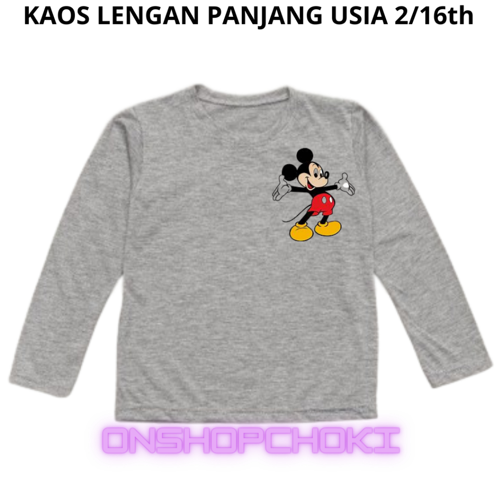 Kaos Anak Anak Lengan Panjang Gambar MEKY Unisex Cowok Cewek Usia 2-16th Kaos oblong anak