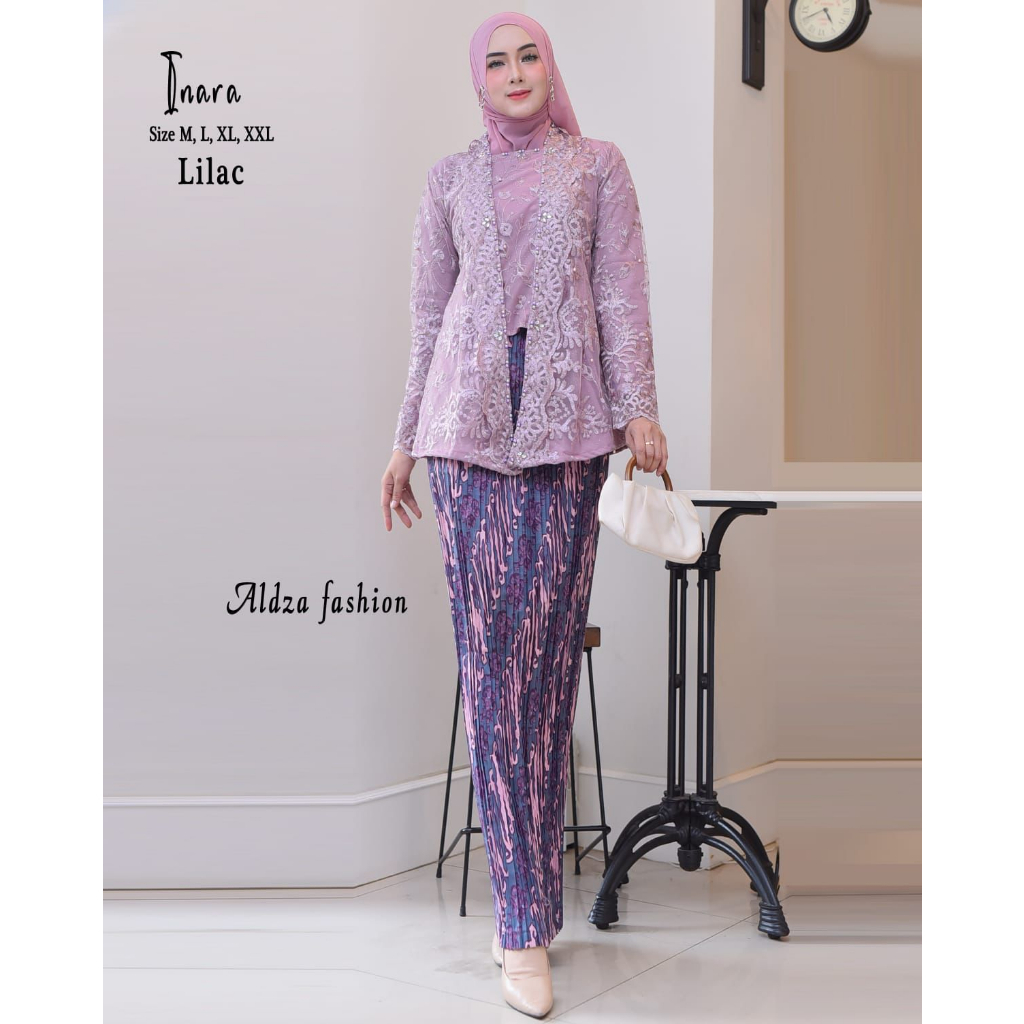 PROMO Set Kebaya Kutu Baru Modern Hijab / Kebaya Kutubaru Brokat Tile / Kebaya Kutubaru Remaja Bordir Set Rok Plisket Panjang Inara