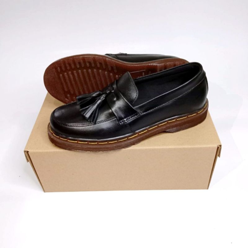 Sepatu dockmart HARGA PROMO!!! kulit sapi asli loafers pria formal - hitam NDC01