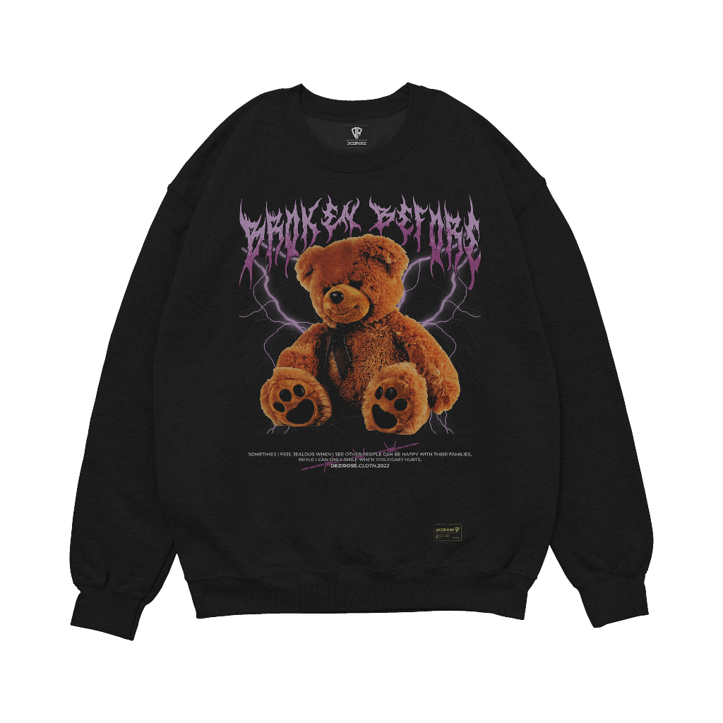 DEZIROSE Sweater Crewneck Bear Broken Before Pria &amp; Wanita Distro Fleece Tebal Premium Size M-XXL