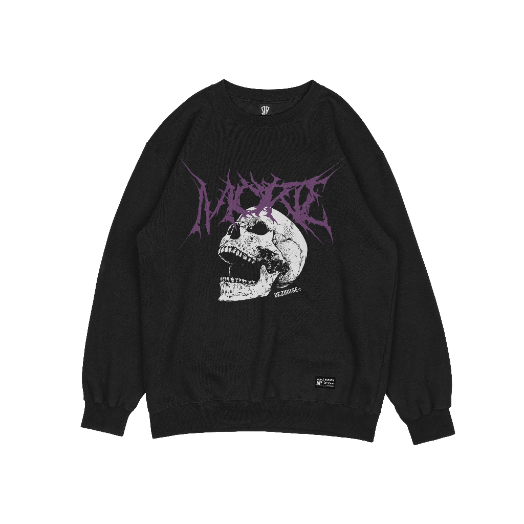 DEZIROSE Sweater Crewneck Pria Distro Morte Skull Fleece Tebal Hitam Premium Size M-XXL