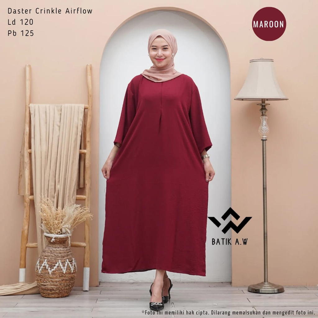 Daster Wanita - Daster Crinkle Airflow Polos Lengan 3/4 Matt Airflow Premium Busui By Batik A W