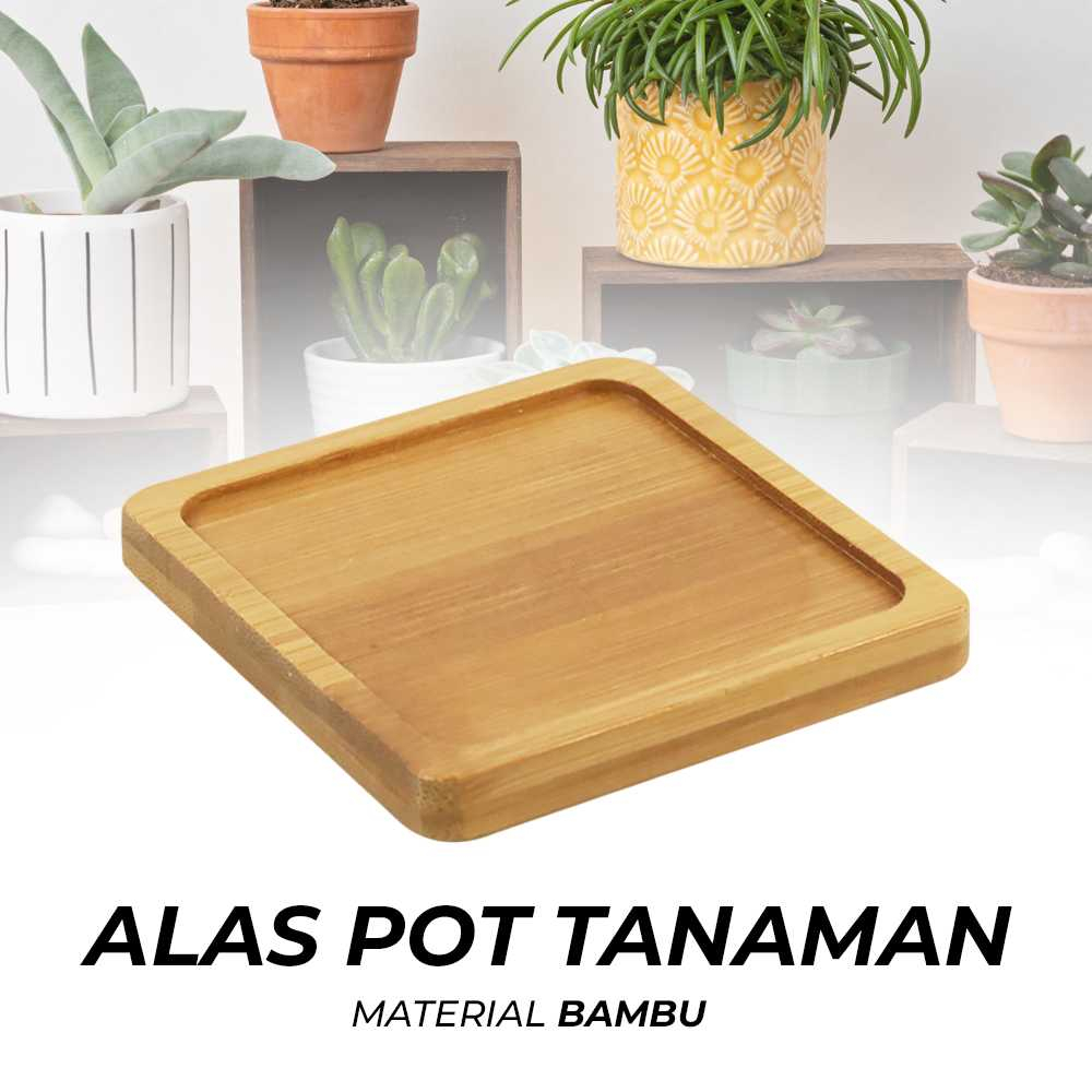 Nampan Pot Minimalis Alas Tatakan Pot Bunga Tanaman Hias Bahan Bambu Persegi