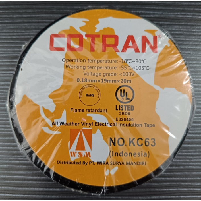 Isolasi COTRAN KC63 Flame Retardant 0.18mm x 18mm x 20 meter - Hitam