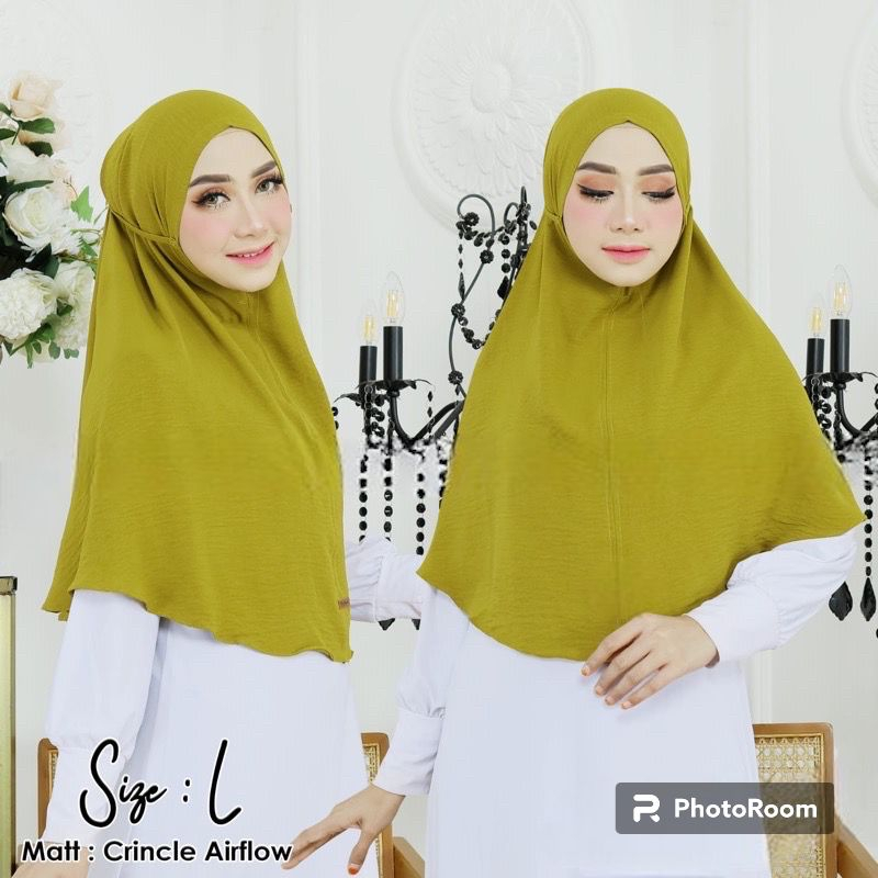 Jilbab Crinkle Airflow / Hijab Crinkle L/Kerudung Khimar Cringkle/Bergo Maryam Cringkle Size L