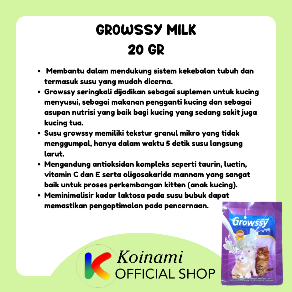 GROWSSY MILK 20gr @ 1 Sachet / cat / pet shop