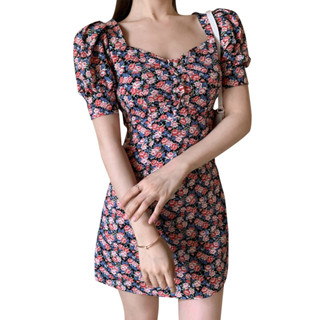 GO!BJ1203 Baju Dress Korea Wanita Motif Flower Bunga Lengan Pendek Korea Style Party Dres Long Sleeve