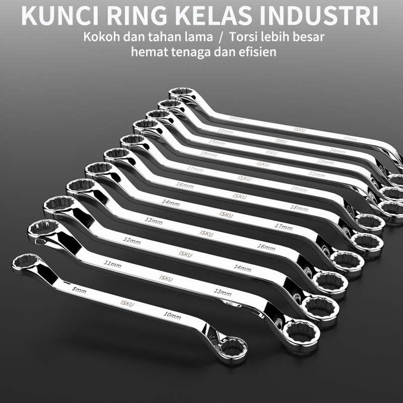 ISKU Kunci Ring pas 1 set lengkap 8x10 10x12 12x14 13x15 14 x17 16x18 17x19 19x21 22x24 dan 24x27mm