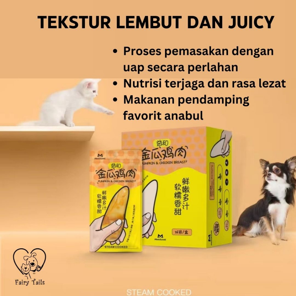 Dada Ayam dan Labu Segar Siap Makan 50g - Steam Cooked Ready To Eat Chicken Breast and Pumpkin Recipe – Pet Treat / Pet Snack – Cemilan Anjing Cemilan Kucing Makan Pendamping Topper Topping Lezat dan Sehat Untuk Anabul