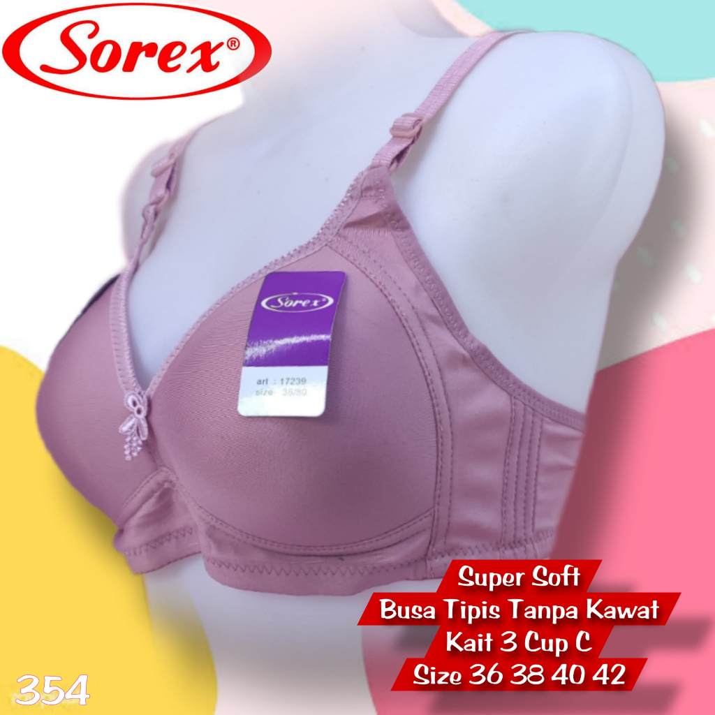 K354 - BRA/BH WANITA SOREX  BUSA TIPIS TANPA KAWAT CUP BESAR 36C - 42C TIGA PENGAIT