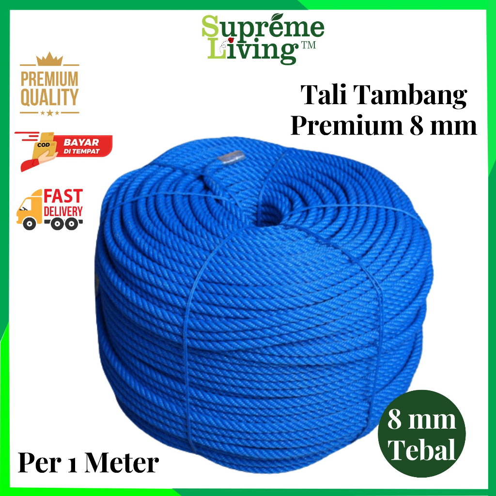 Tali Tambang Biru 8 mm per meter Tali Tambang Bahan Plastik Super Kuat