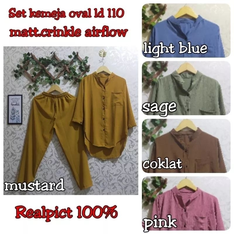 Ld 110 setcel crinke airflow /setelan crinkle /setcel kemeja oval/setcel wanita /setcel crinkle airf