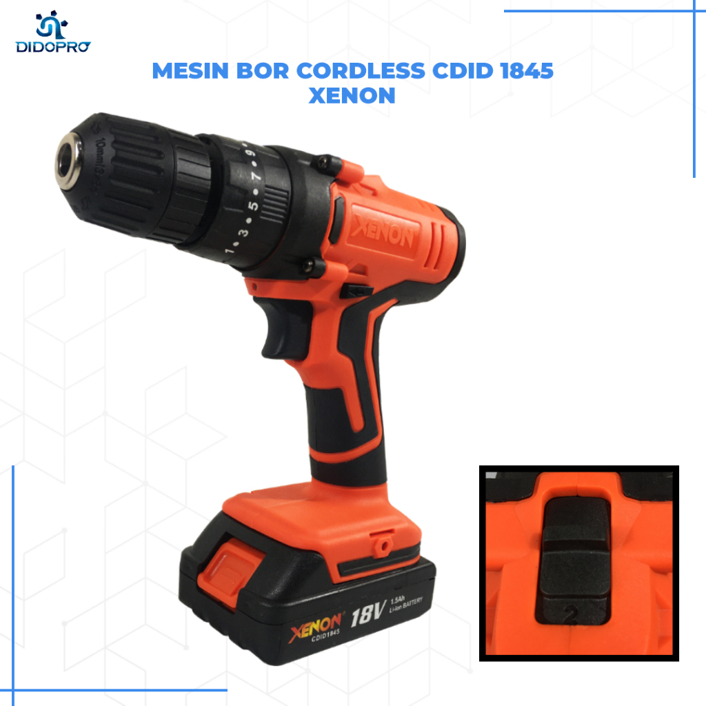 XENON CDID1845 18V Bor Beton Baterai Aksesoris Cordless Impact Drill