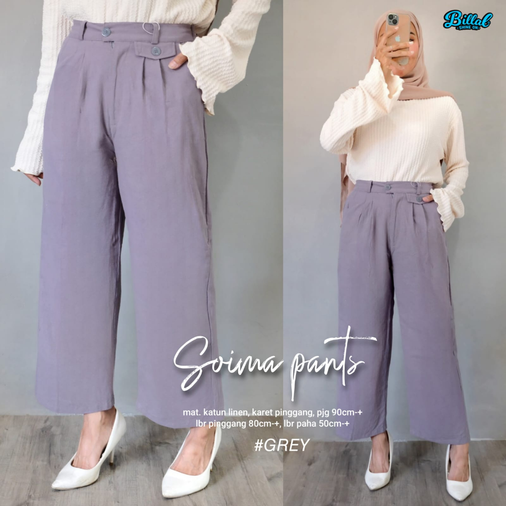 SOIMA PANTS / 8.7 / BAHAN KATUN LINEN / PJ OP CM / CELANA KULOT WANITA / ALLSIZE FIT TO XXL / BILLAL