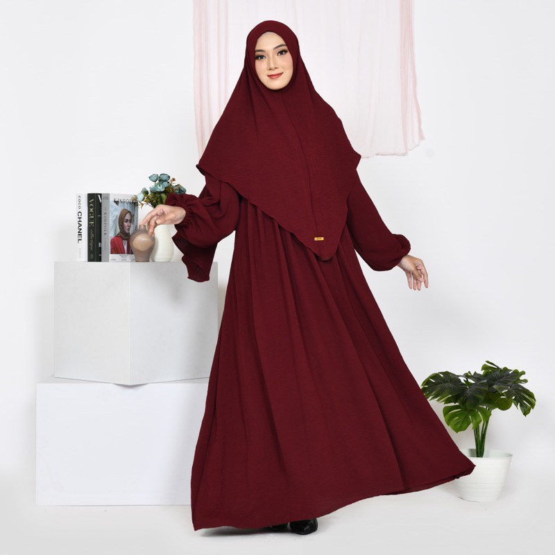 [ COD ] Abaya Delia Set Syari by Ammisha | Gamis + Khimar | Fashion Muslim Dress Wanita Syarifah |