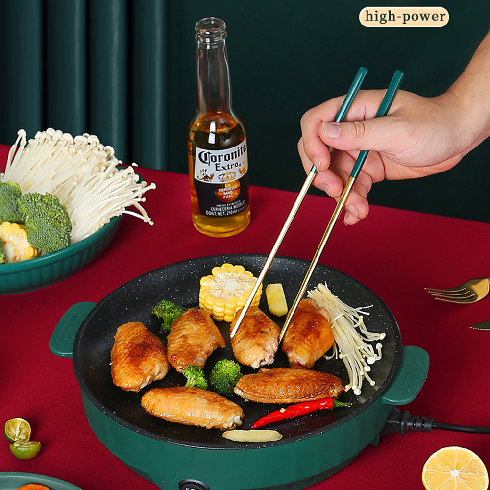 Grill Pan Panggangan BBQ Panci Listrik Anti Lengket Kekuatan Api Ganda Bagian Bawah Pembuangan Panas Home MultiCooker Wajan Penggorengan Listrik Oven Multifungsi Panggangan Portabel Tidak Lengket Goreng Memanggang Panci Panggang Steak BBQ