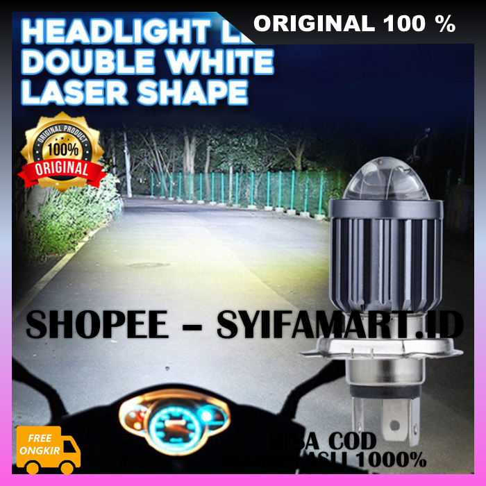 Headlight LED Double White Laser Shape Lampu Depan H4 LED Laser Lampu Motor Mobil Universal 100% ORI