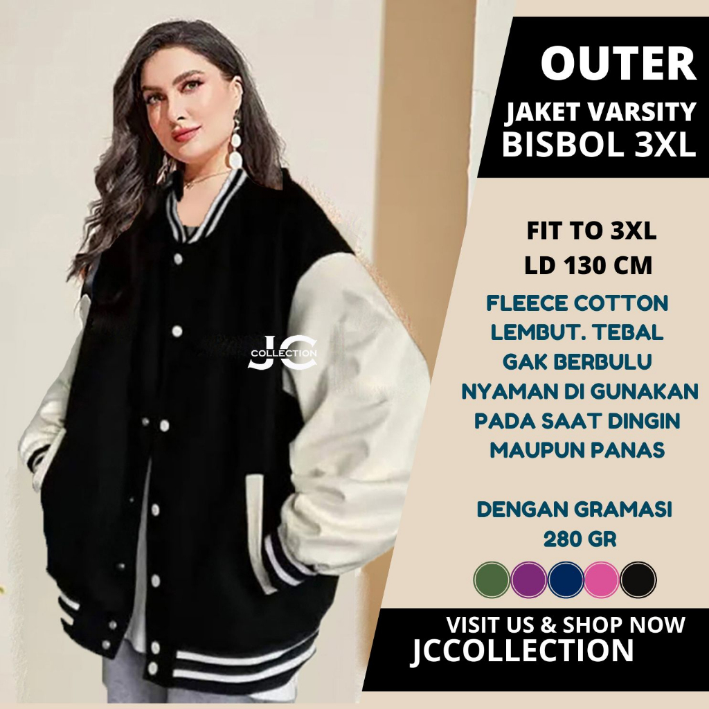 Sweater Jaket Varsity Bisbol Wanita Jumbo Big Size 3XL JCCollections / Jaket Jumbo Wanita