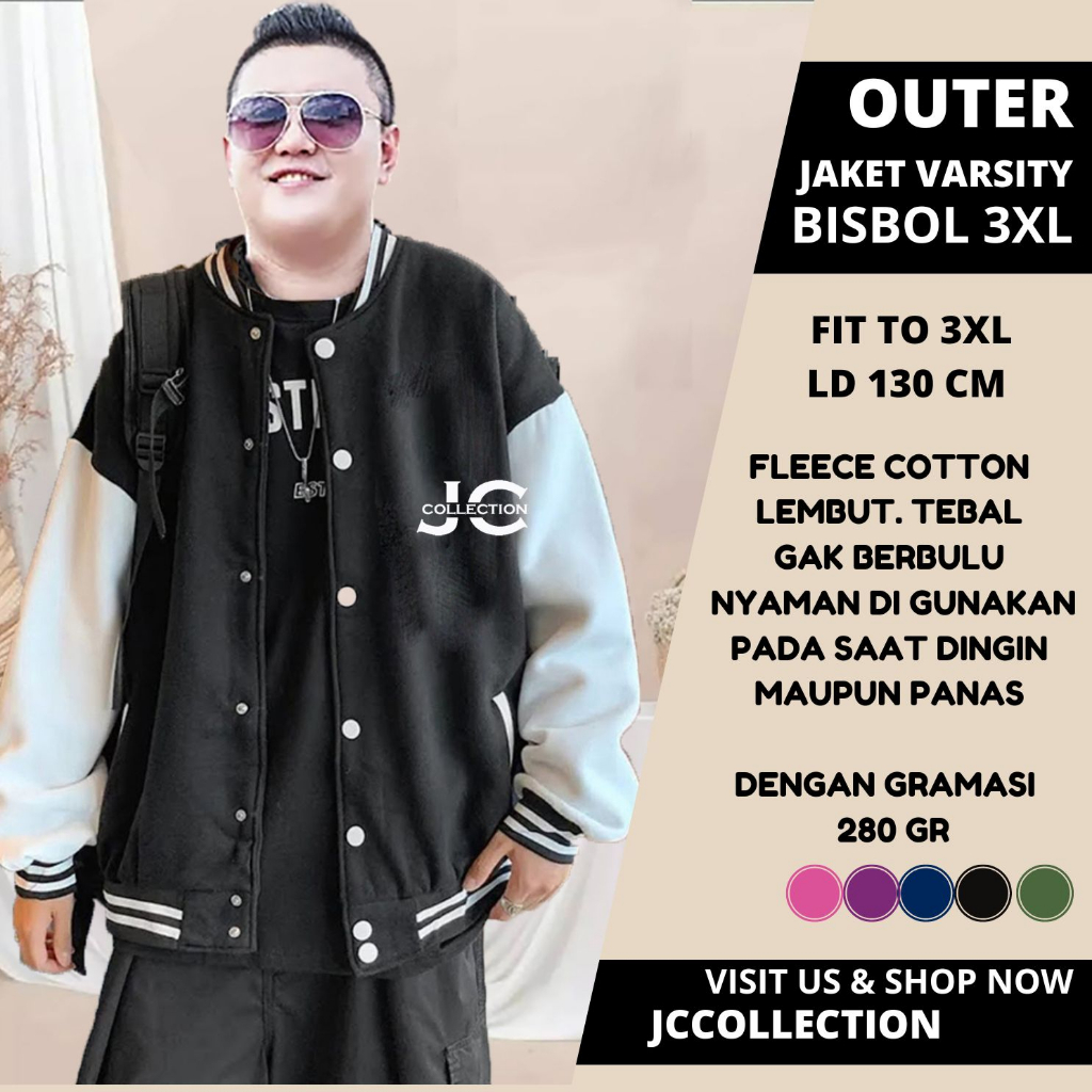 Sweater Jaket Varsity Bisbol Wanita Pria Unisex Jumbo Big Size 3XL JCCollections