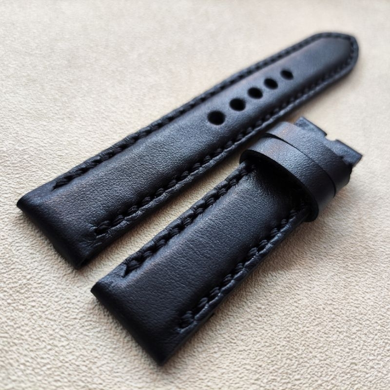 Strap jam tangan Padded hitam Quick release / Tali jam kulit asli / Strap Jam tangan