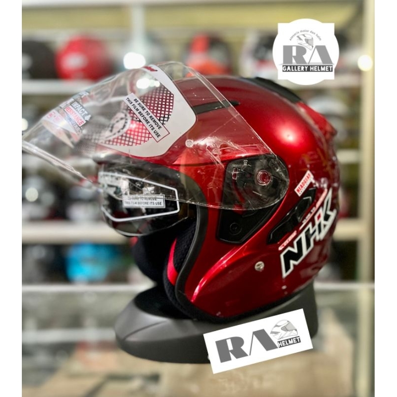 Helm nhk r1 solid warna merah maroon helm half face double visor origianl nhk