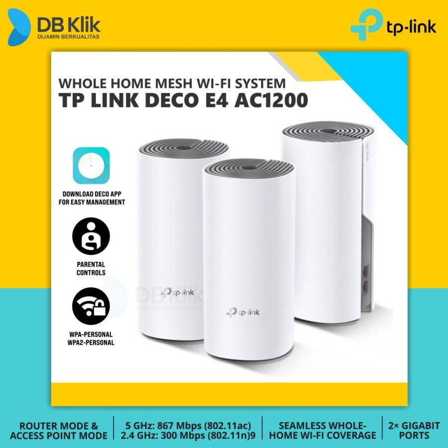 TP Link DECO E4 AC1200 Whole Home Mesh Wi-Fi System - DECO E4 3-PACK