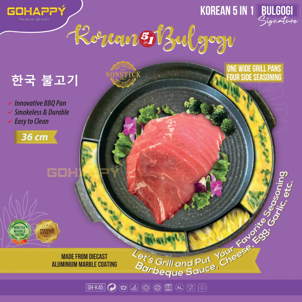 BULGOGI PAN 5 IN 1 Gohappy Panci pemanggang Grill pan lebar 36 CM alat panggang anti lengket family restaurant
