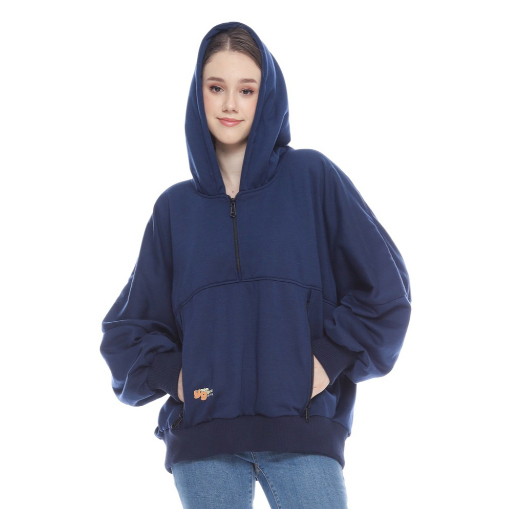 Heva Oversize Half Zipper Hoodie Sweater Wanita Oversized Batwing Original Yoon Gyaru Hodie