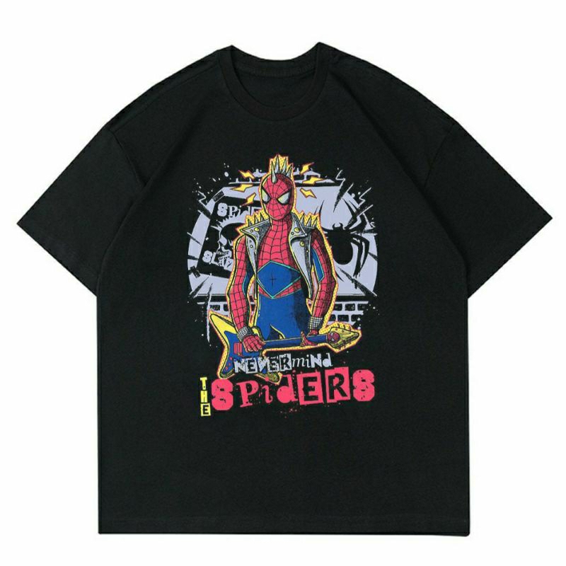 BAJU SPIDERMAN | T-SHIRT KAOS SPIDERMAN NEVERMIND VINTAGE BLACK | KAOS BAJU ANIMASI SPIDERMAN | KAOS