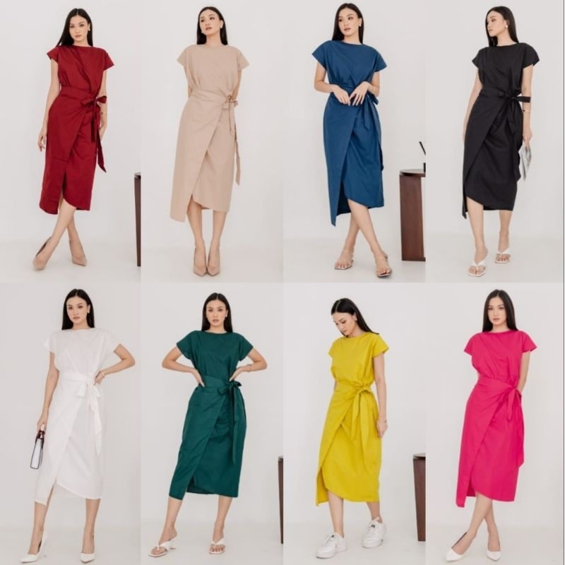 ❣️ SPECIAL PRICE ♡ PREMIUM ♡ ORIGINAL ! SNOWIE PLAIN APPRON WRAP SIDE TIED MIDI DRESS