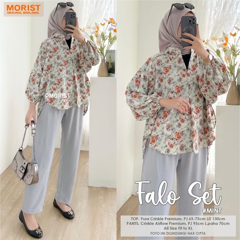 Morist Berlabel Wami Tami Bilya Falo Flory Viva Pirsa Risy Setelan Crinkle Full Kancing Motif Wanita