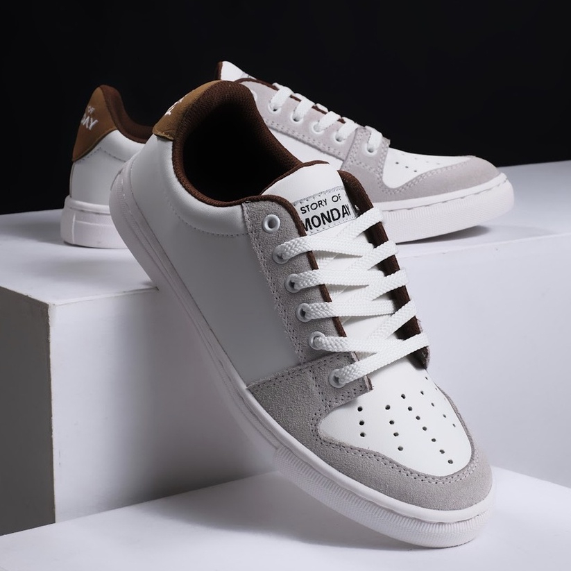 Sepatu Sneakers Casual Pria Trendi Hangout Sepatu Putih Cowok Men Shoes Ori Monday Nacht White