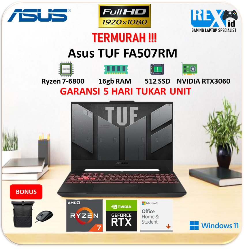 Asus TUF FA507RM RTX3060 6GB / Ryzen 7 6800h 16gb 512ssd 144hz + OHS