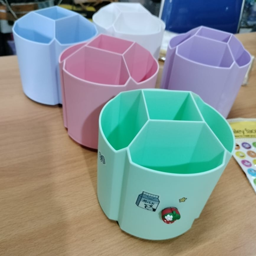 Kotak Tempat Pensil Putar Rak Alat Kosmetik Peralatan Kantor Desk Storage Organizer