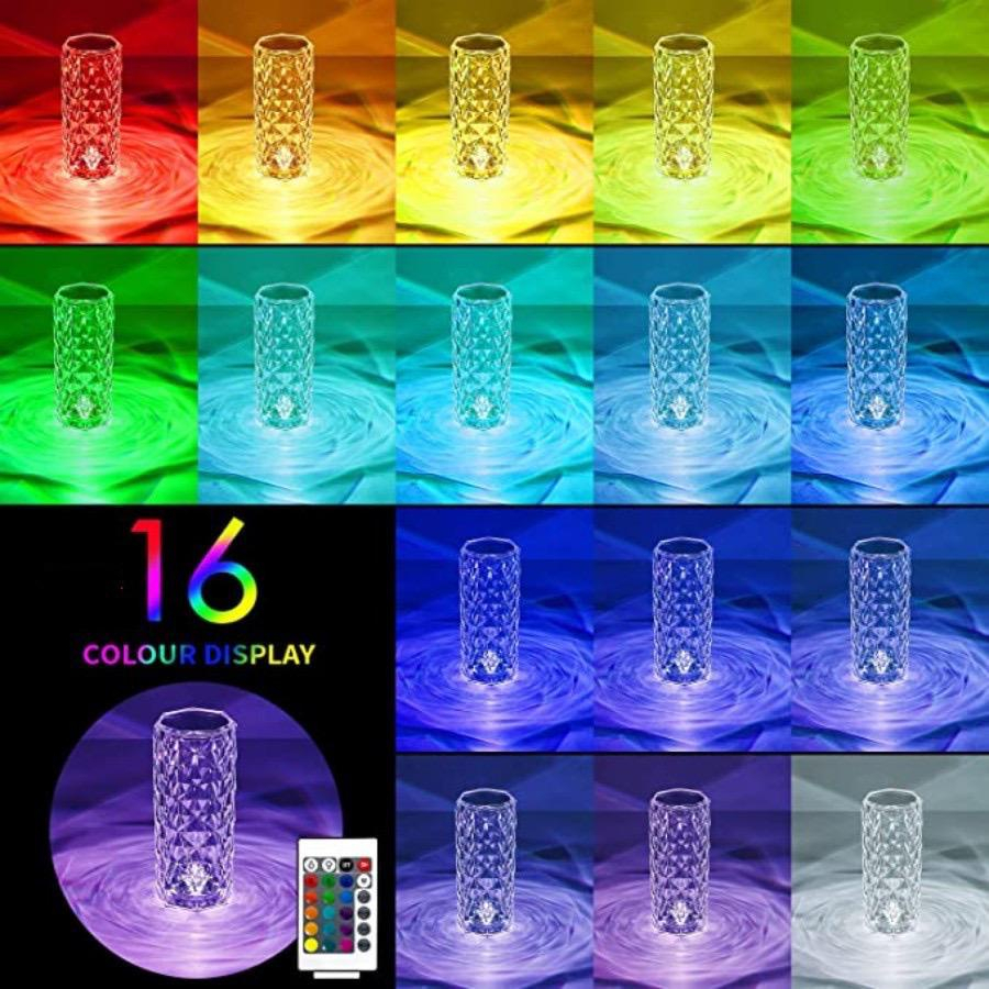 USB Isi Ulang Lampu Meja Kristal RGB 16 Warna LED Suasana Lampu Malam Crystal Rose Light