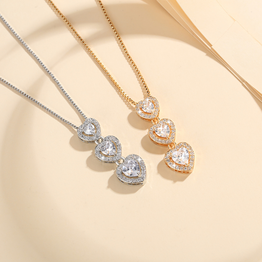 Y048 【COD】 Kalung Berlian Liontin Hati Rantai Fashion Wanita Sederhana Lapis Emas Anti Karat