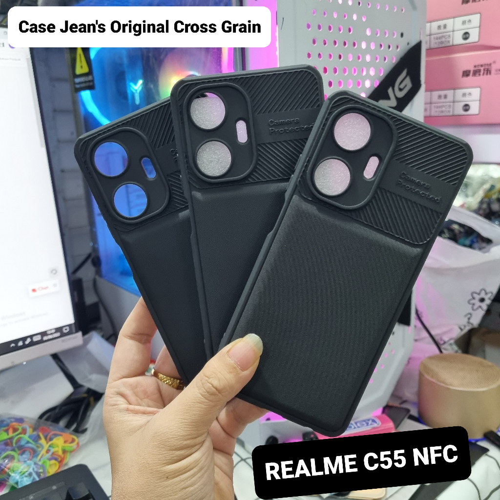 Cross GRAIN! Case BLACK 5G REALME C55 NFC Softcase Hitam Gelap Anti Luntur Model Baru Protecth Camera TPU Silicone Hard Protector Kamera Bagus Fiber S Caseology Karet Plastik silikon Bagus Dan Murah Tapi keren X 5 Note12 12PRO C55NFC Rilmi Realmi C 55 5 5