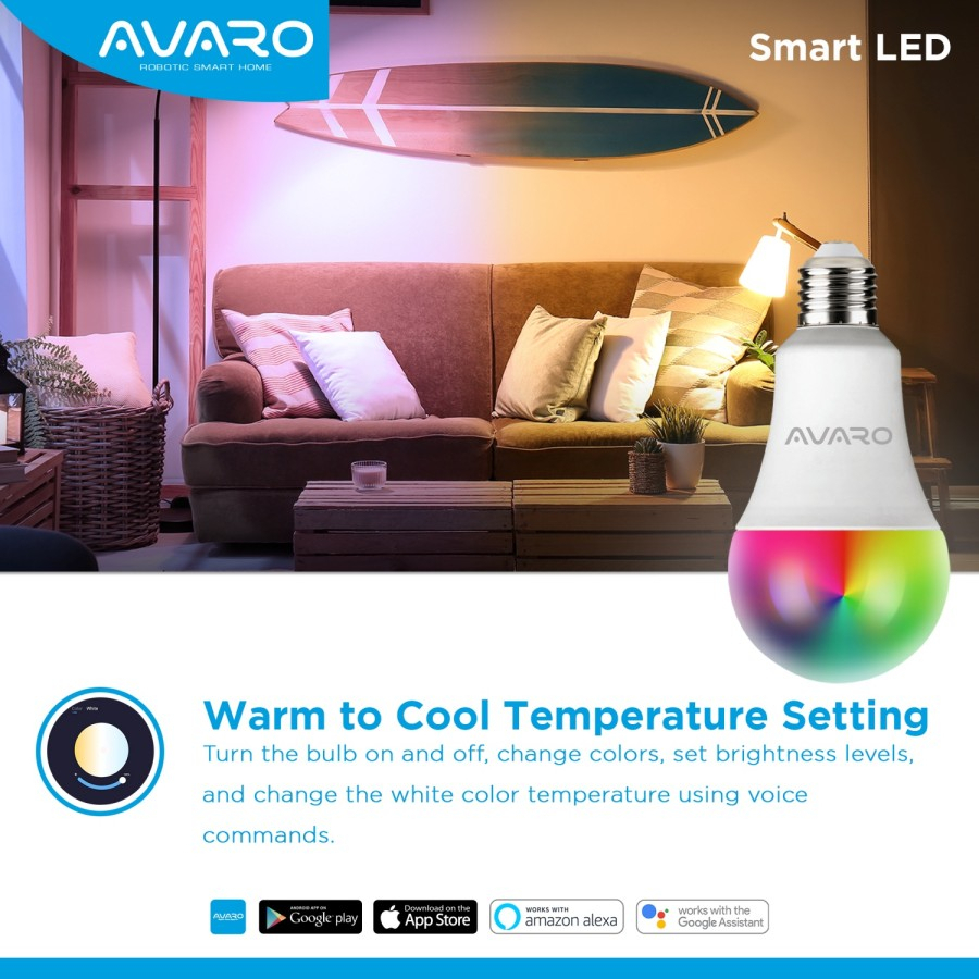 EXCLUSIVE AVARO Lampu Smart LED 10W Bluetooth Smart Bulb RGB+WW