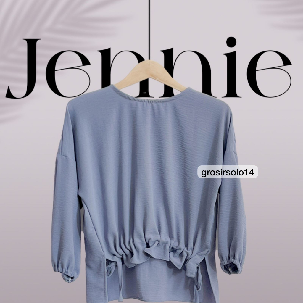 Atasan Blouse Wanita Crinkle Airflow Lengan Panjang JENNIE Crop Top Blouse Kerut Pinggang Depan Baju Wanita Oversize Kekinian OOTD 2023