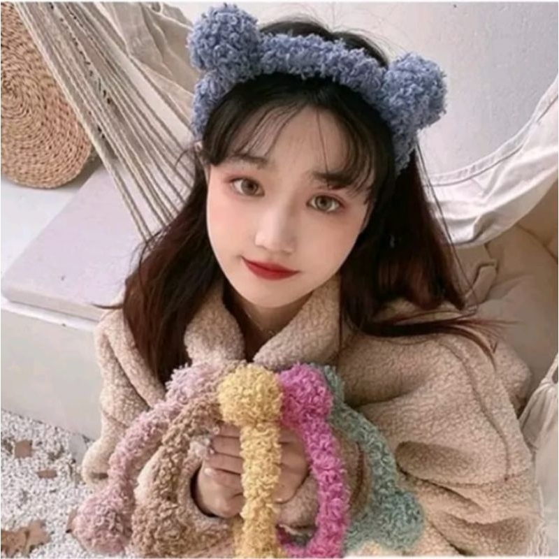 Bando karakter Telinga Beruang Bear Bulu korea kekinian bandana bando handuk