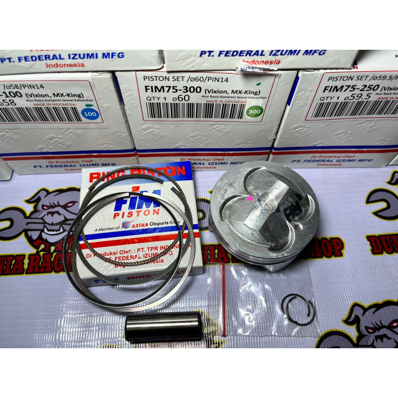 Piston FIM Seher Fim Pin 14 Vixion Mx king Jupiter MX R15 Nmax Aerox Xeon 57 57.5 58 58.5 59 59.5 60 Pin 14 1SET Piston Ring seher dan Pin piston